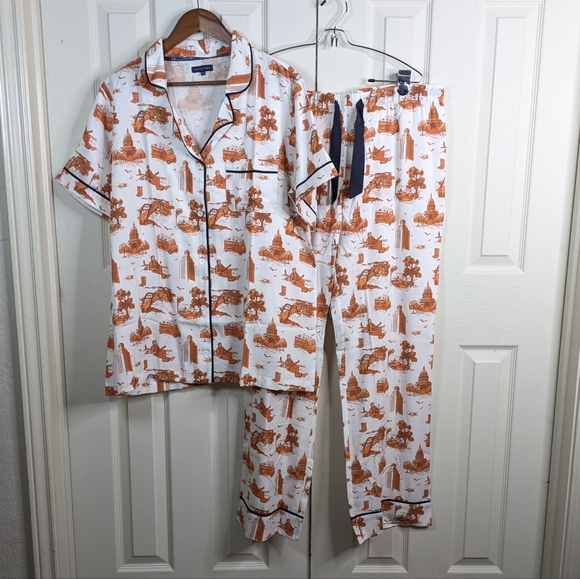 NWOT Katie Kime Austin Texas Toile Pajama Pants Set 2XL Burnt Orange Loungewear - Picture 4 of 13